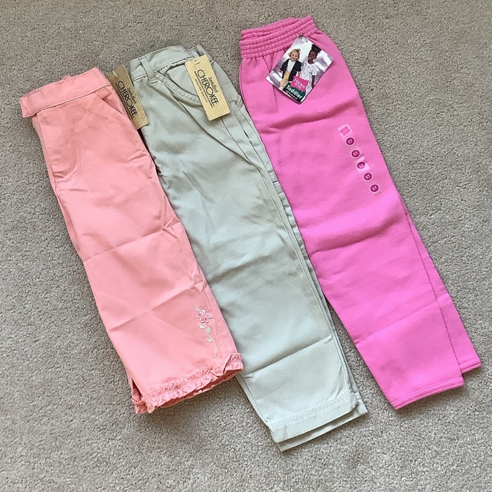 Girls 5T Pants Bundle: Cherokee Peach & Khaki, Hanes Pink Joggers